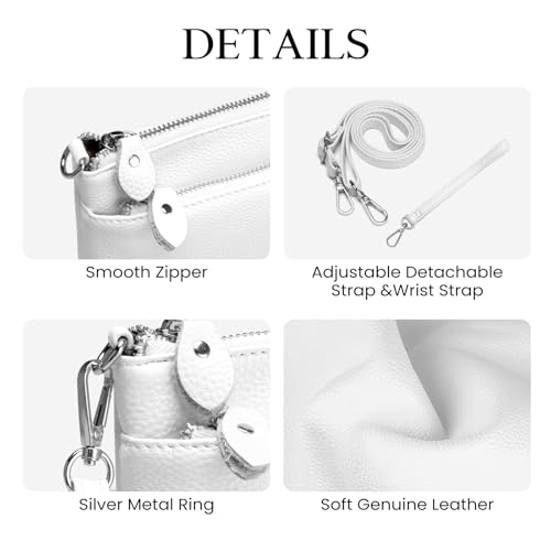 befen Genuine Leather Wristlet Clutch Wallet Purses with RFID Blocking, Small Crossbody Bags Shoulder Handbag for Women - color: White