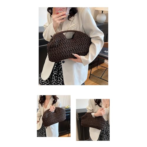 Women's handmade woven handbag beach vacation handbag straw crossbody bag - color: Brown