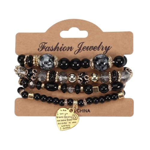 Bohemian Stackable Multi Layer Beaded Bracelets for Women Colorful Stacks Stretch Beads Heart Charm Elastic Bracelet Set Summer Beach Jewelry Gifts