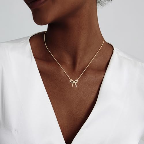 Luxval Diamond Pendant Gold Necklace for Women，Dainty 18k Gold Plated Choker Necklaces Simple Gold Jewelry Gifts for Women Girls - color: Gold-CZ bow