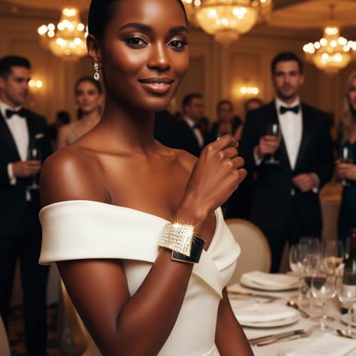 ELABEST Stylish Rhinestone Bracelet Cuff Bracelets Stretch Bracelets Sparkly Hand Chain Wedding Parties Jewelry Accessories for Women - color: Black