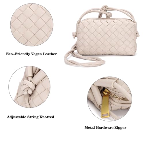 ZEDIUH Woven Bag for Women Crossbody Shoulderbag, Small Vegan Leather Purse - color: Beige
