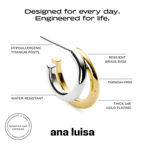 Ana Luisa Double Hoop Earrings for Women - 14K Gold Plated & Silver Rhodium Huggie Hoops - Hypoallergenic, Water-Resistant, Tarnish-Free, Small, Dainty & Trendy Two Hoop Earring Styles for Daily Wear - color: Two Tone, size: Small