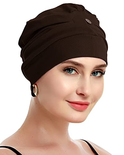 osvyo Cotton Chemo Turbans for Women Cancer Hairloss hat - Cotton Lightweight Headwear Sealed Packaging - color: Cotton Coffee