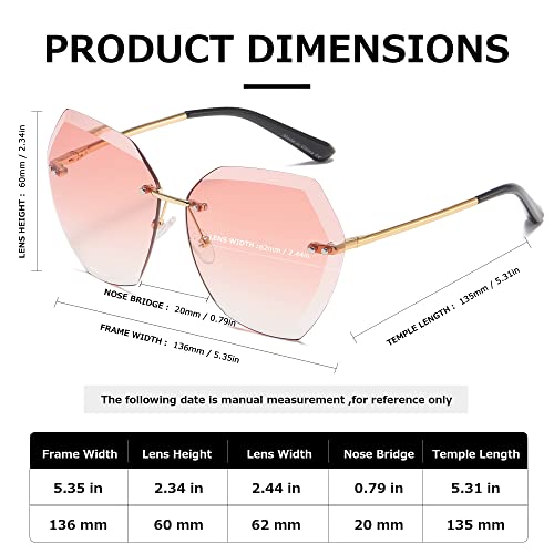 AEVOGUE Sunglasses For Women Oversized Rimless Diamond Cutting Lens Sun Glasses AE0534 - color: Gold&pink