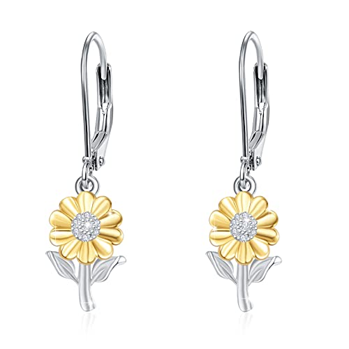 Sunflower Leverback Earrings S925 Sterling Silver Earrings You Are My Sunshine Dangle Earring Jewelry for Women - style: Dangle sunflower