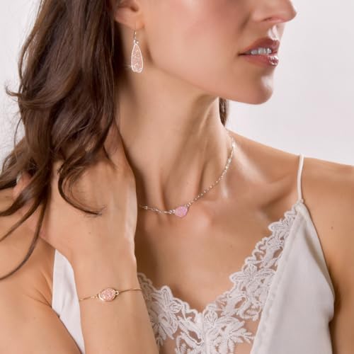 Humble Chic NY Simulated Druzy Chain Bracelet for Women - Boho Stackable Adjustable Bolo Slider Bracelet - color: Gold - Created Rose Quartz
