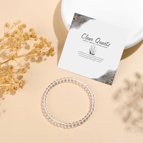 Natural Gemstone Beads Bracelets Healing Crystal Stone Beaded Bracelet for Women Men Handmade Spiritual Jewelry Gifts - color: Clear Quartz, size: Round Beads