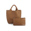 Hand Woven Bag Tote BagS For Women Top Handle Shoulder Vegan Leather Large Travel Beach Hobo Handbag - color: Brown-a