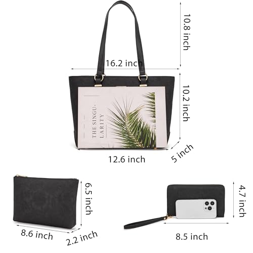 Purses And Wallets Set For Women Work Tote Satchel Handbags Shoulder Bag Top Handle Totes Purse With Matching Wallet - color: A57-3pcs/Set Black