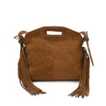 Women's Suede Fringe Crossbody Bag, Retro Hollow Handle Shoulder Purse, Novelty Fashion Tassels Bucket Bag Handbag - color: Brown