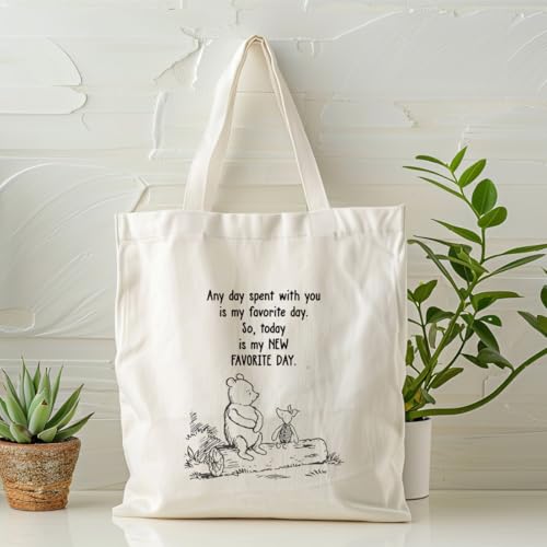 Canvas Tote Bag Aesthetic for Women,Reusable Canvas Cute Shoulder Bag for Grocery, Shopping, Beach & Daily Use - color: Bear 1