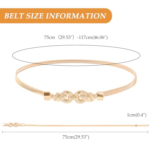 E-Clover Womens Fashion Metal Stretch Waist Skinny Belt Waistband - color: Gold Loops-03