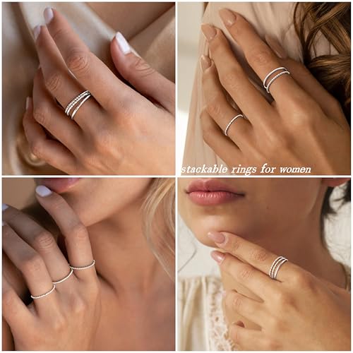 Gokeey Gold Rings for Women Non Tarnish, Dainty 14K Gold Plated Stackable Thin Thumb Ring Set Trendy Pinky Wedding Bands Engagement Rings for Women Size 4 5 6 7 8 9 10 11 - color: Silver, size: 8