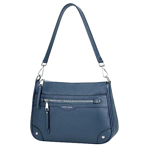 Over Earth Soft Genuine Leather Crossbody Bags for Women Medium Shoulder Purses Hobo Handbags with Multi Pockets - color: 03-indigo Blue