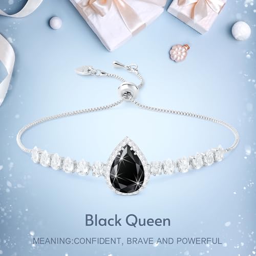 Linawe Crystal Imitation Diamond Rhinestone Charm Bracelets for Women, Gold/Silver/Rose Gold Adjustable Chain Bracelet, Teardrop Birthstone Cubic Zirconia Prom Costume Wedding Jewelry - color: Silver,Blk