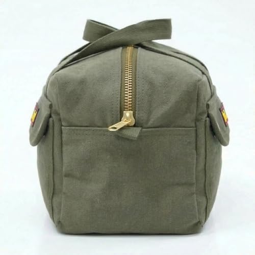 Waxed Canvas All Purpose Military Style Duffle Bag, Water-Resistant, Adjustable Strap, Fully Lined, Double Zipper Closure, heavy Duty, Olive Green - color: Olive Green 11"x7"x6"