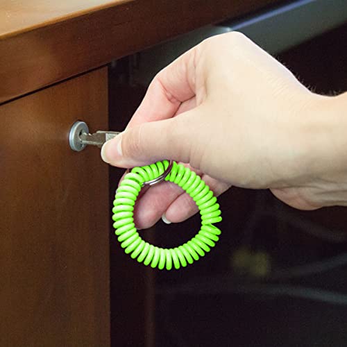 Lucky Line 2” Spiral Wrist Coil with Steel Key Ring, Flexible Wrist Band Key Chain Bracelet, Stretches to 12”, Neon Green, 1 PK (410461) - color: Green Neon, size: 1 Pack