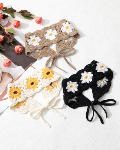 HAIMEIKANG Hippie Hair Bandanas Headbands for Women Boho Headband Knit Hair Bands Floral Head Wrap for Girls(Black+Coffee+Beige) - color: Black+Coffee+Beige