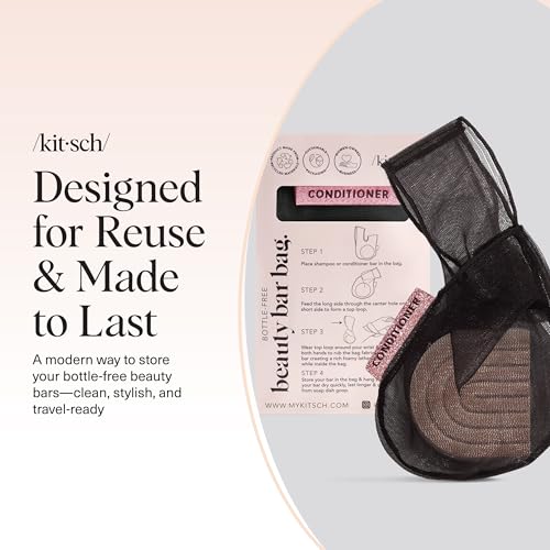 Kitsch Bar Soap Saver Pouch – Patented Mesh Soap Bag for Shampoo and Conditioner Bars - Extends Use & Prevents Soggy Mess - Recycled Beauty Bar Bag, Eco-Friendly - Black - color: Black