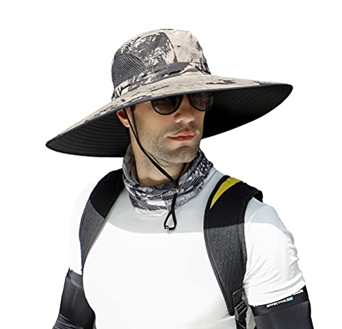 Leotruny Men Wide Brim Sun Hats UPF50+ Waterproof Breathable Bucket Hat for Fishing, Hiking, Camping - color: C07-khaki Ink
