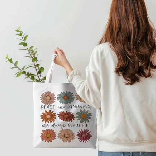 Motivational Canvas Tote Bag,Positive Affirmation Gifts for Women Men Reusable Grocery Shopping Tote Bag Purse - color: Pace and Kind