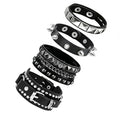 Handmade Black Leather Wrap Studded Bracelets for Women Men, 4Pcs Vintage Punk Wrist Cuff Bangle Wristband Emo Jewelry Gifts - style: Pin Buckle Style