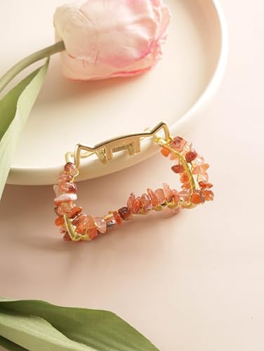 MINACHI Boho Hair Claw with Carnelian Stone Chips, Handmade Gold Tone Hair Clip for Women - color: Hair Claws AIR.003