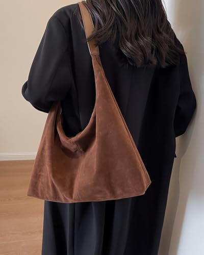 Womens Fashion Suede Shoulder Bags Large Tote Bag Retro Purse Handbag Casual Work Ladies Top Handle Satchel - color: B-black1