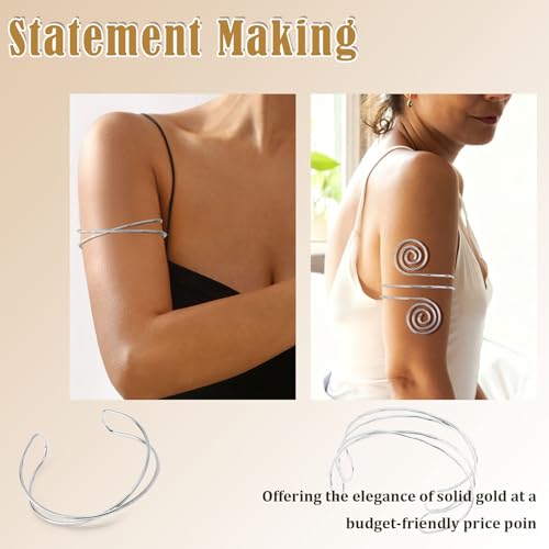 Chanaco Arm Cuff Silver Bracelets Jewelry Layered Upper Arm Cuffs accessories for Women Adjustable ArmBand Stackable Bangle Beach Party Gifts Trendy Stuff