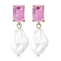 Fashion Pearl Drop Earrings for Women With Crystal - Rhinestone Statement Earrings with Pearl Dangling Studs - Large White Baroque Pearl Earrings for Bridesmaid Wedding Party Birthday Holiday - color: Pink