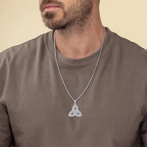 Celtic Necklace for men Sterling Silver Celtic Knot Triquetra Triangle Trinity Necklace Gift for Men - color: C-Silver
