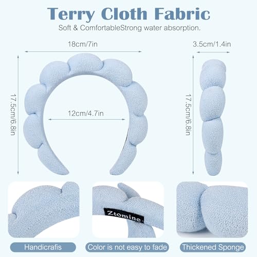 Ztomine Headbands, Set of 2 - Terry Cloth Spa Headbands for Face Washing, Makeup Removal, or Facial Mask Usage, Dark Khaki + Blue - color: Dark khaki + blue