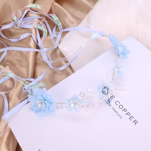 Artificial Flower Crown Headband for Women Girls – Boho Floral Wreath Halo for Weddings, Photoshoots, Festivals, Birthdays, and Costume Parties (Blue Flower Bell, Adjustable) - color: Blue Flower Bell