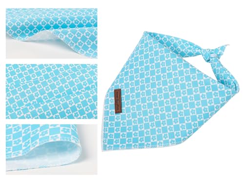 Lionet Paws Spring Summer Blue Grid Dog Bandana Washable Cotton Handkerchief Scarf Triangle Flower Bandana for Small Medium Dogs Girl Boy - color: Blue Grid Flower, size: Small (Pack of 1)