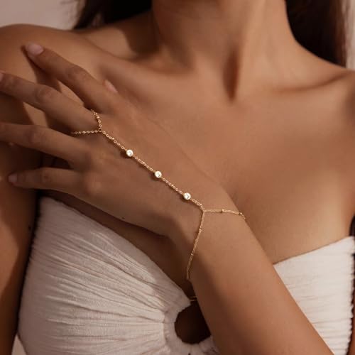 Dearmay Gold Bracelets for Women Waterproof, 14K Gold Plated Minimalist Bracelets Stack Non Tarnish Trendy Dainty Herringbone Vintage Cuban Paperclip Rope Thin Box Link Chain Stackable Jewelry Sets Modern Fashion Accessories Gifts for Womens - style: Gold