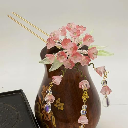 Hydrangea Cluster Resin Hairpin - Multi-Flower Vintage Chinese Hanfu Hair Stick for Women, Elegant Blue Purple Floral Hair Accessory for Weddings & Special Events(Pink Hydrangea) - color: Pink Hydrangea