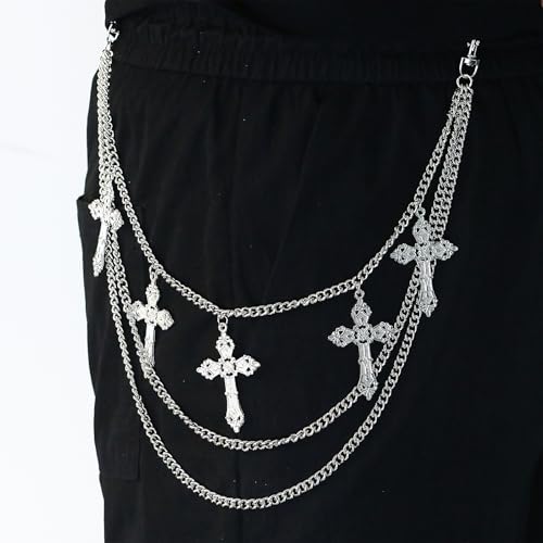 Pants Chain Wallet Chain Punk Chain Hip Hop Butterfly Lock Charm Jeans Chains Rock Chains for Women Men Hipster Women Fashion Trendy Waist Pants Chain Jewelry Clothing Accessories - color: cross 1