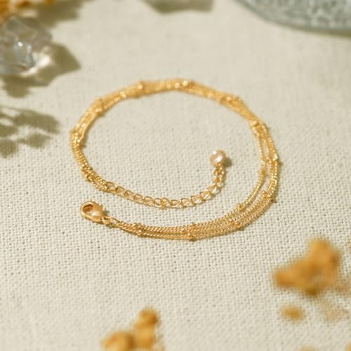 BENEIGE Women Bracelet 14K Gold Plated Paperclip Satellite Bead Ball Oval Cuba Cable Box Chain Daily Charm Layered Link Silver Bracelets Adjustable Jewelry - style: 3 Layered beads GD