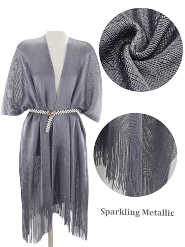 Sparkle Metallic Evening Shawls for Women formal Party Dresses Beach Travel Cardigan Shawl Wrap for Swimsuit - color: T-dark Grey