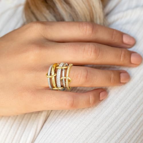 Gold Stackable Rings for Women Non Tarnish, 18k Gold Plated Cubic Zirconia Rings, Exquisite Silver Gold Multi Ring Mixed Metals Stack Jewelry Set Size 6-10 - color: 5PCS, size: 9