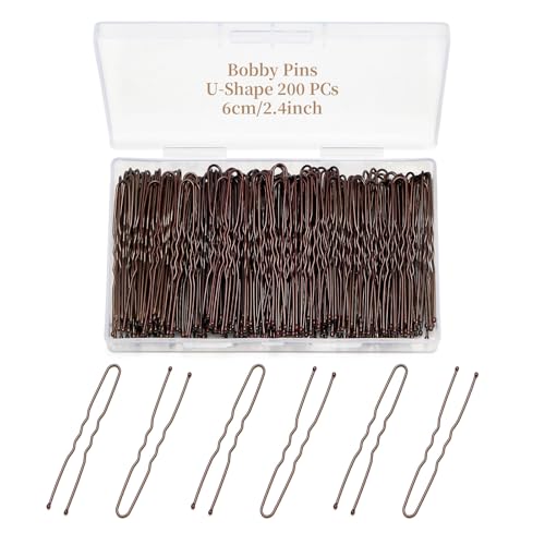 QIUTIMIY 200 Pcs 2.4 Inch U-Shaped Bobby Pins Brown Metal Hair Pins Hair Accessories for Women Stylists Hair Sticks Girl - color: Brown, size: U-2.4in