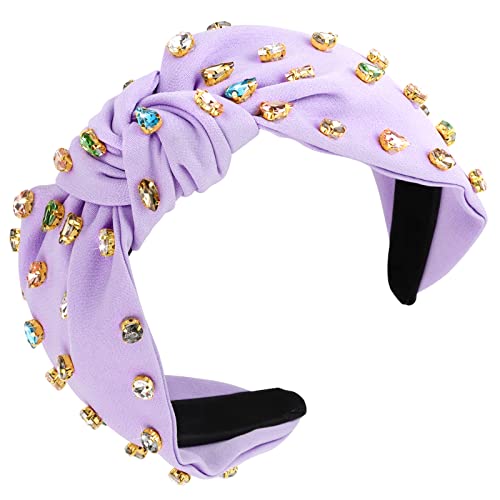 YISSION 1PC Crystal Knotted Headband for Women Non Slip Rhinestone Headband Purple Head Band Fashion Wide Headbands Hair Accessories for Women Girls - color: Light Purple