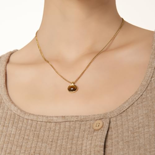 14k gold Vintage Tiger's Eye Pendant Necklace - size: Small