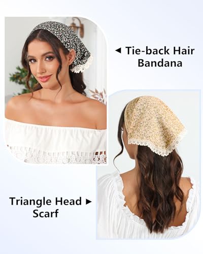 AWAYTR 3Pcs Hair Bandanas Head Kerchief for Women Girls Tie-Back Boho Hair Scarf Headband Bandana Triangle Head Scarf - color: Floral - Blue / Black / Yellow