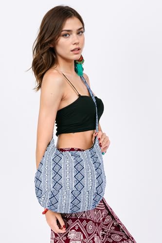 Your Cozy Hobo Sling Bags For Women Crossbody Bag Thai Top Handmade Shoulder Bag with Adjustable Strap - color: Cotton-bluesky