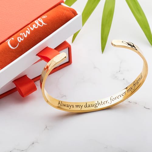 Carviell Bracelet - Gifts for Women – Inspirational, Friendship, Love, Mom, Daughter, Sister, Christian, Graduation, Memorial & Wedding Gifts – 100+ Phrases – Stainless Steel, Gift-Ready - style: DAUGHTER'S Gift - Always my daughter, forever my friend