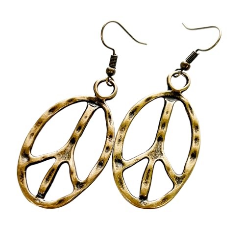 Peace sign earrings peace symbol charm earrings silver or bronze hippie necklace - color: bronze