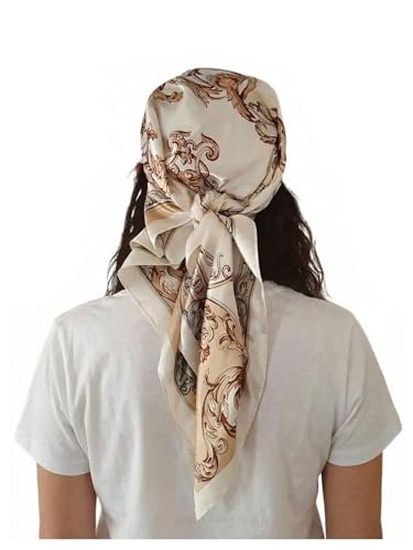 RoseSeek Women's Cheetah Print Silk Head Scarf Leopard Satin Rave Hair Scarf Headband Square Scarves - color: Beige
