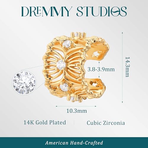 DREMMY STUDIOS Women Ear Cuff Non Piercing | 14K Gold Plated Cubic Zirconia Fake Earrings Wrap Clip on Cartilage Earring | Lightweight Hypoallergenic Jewelry SINGLE EAR CUFF - style: Lines Cuff
